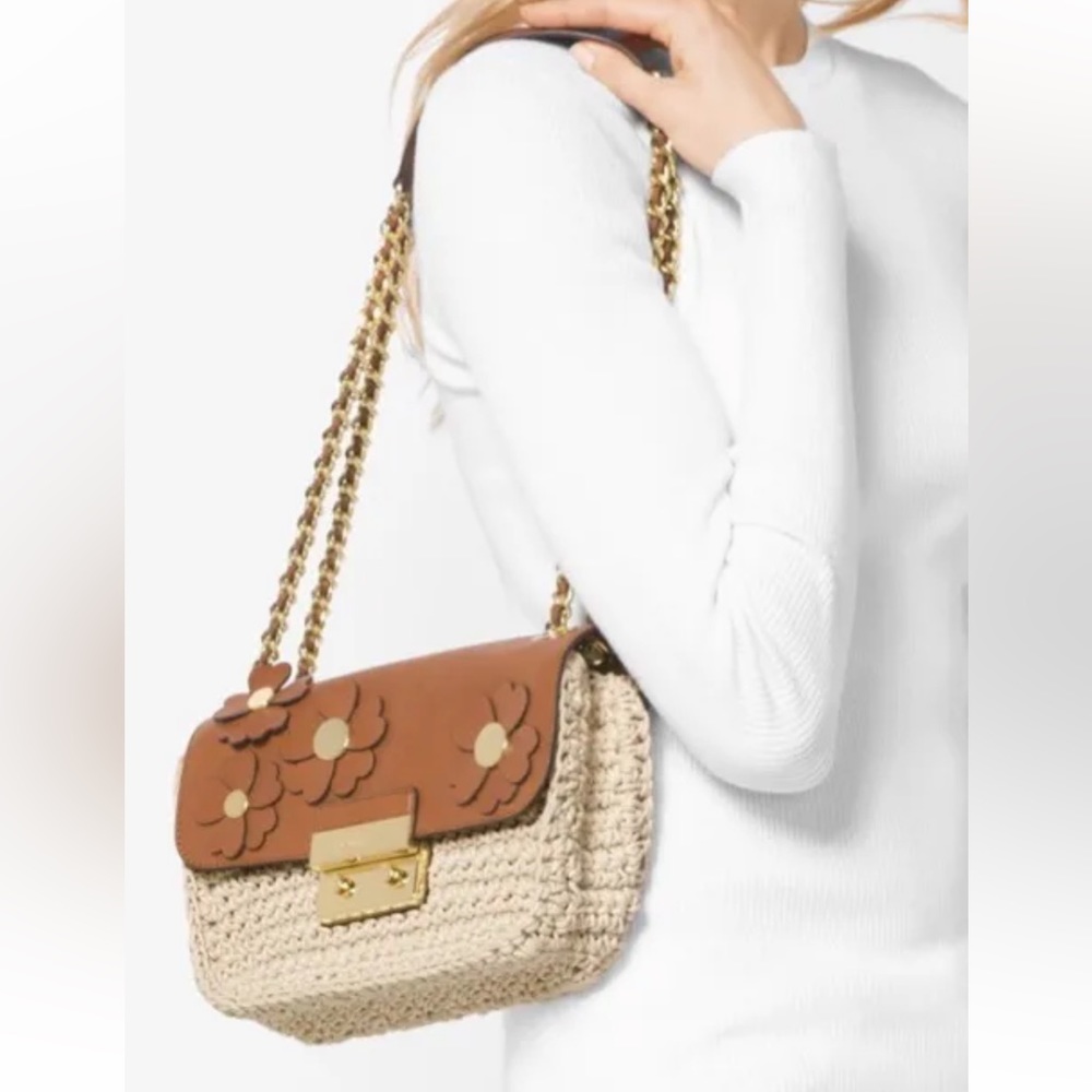 Michael Kors Flora Appliqué Sloan Crochet and Leather Bag
